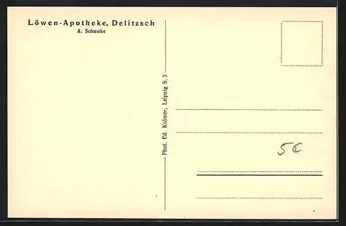 AK Delitzsch, Löwen-Apotheke A. Schunke, Innenansicht Ladenraum mit Tresen