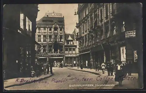 AK Kaiserslautern, Eisenbahnstrasse mit Cafe Kafer, Theater u. weiteren Geschäften