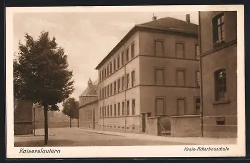 AK Kaiserslautern, Kreis-Ackerbauschule mit Strasse und Kuppelgebäude