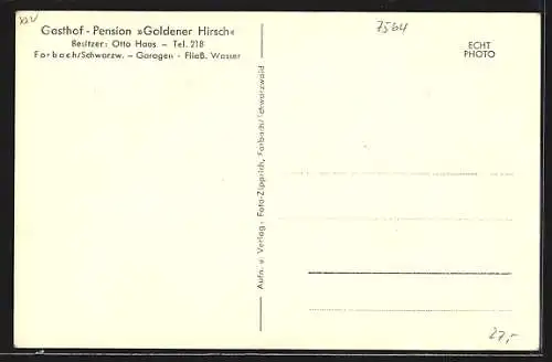 AK Forbach /Schwarzw., Vier Ansichten von Gasthof-Pension Goldener Hirsch