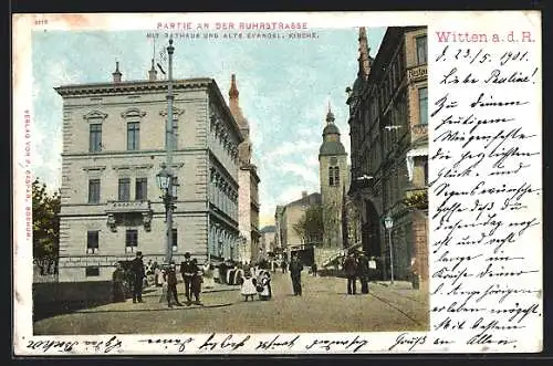 AK Witten a. d. R., Ruhrstrasse mit Rathaus u. Alte Ev. Kirche