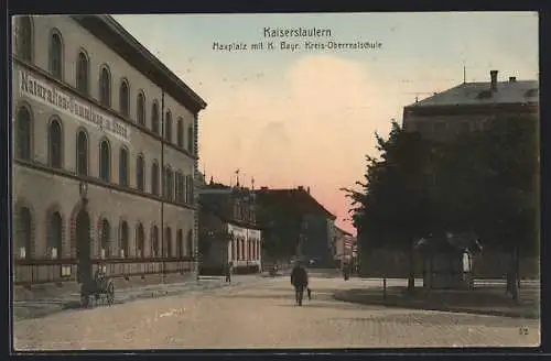 AK Kaiserslautern, Maxplatz mit Kreis-Oberrealschule, Kiosk