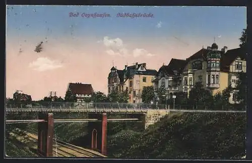 AK Bad Oeynhausen, Südbahnbrücke und Villen, Ortspartie