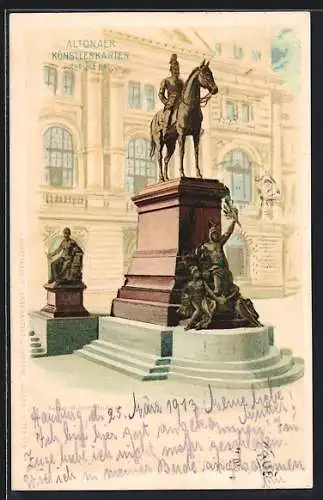 Lithographie Hamburg-Altona, Kaiser Wilhelm-Denkmal
