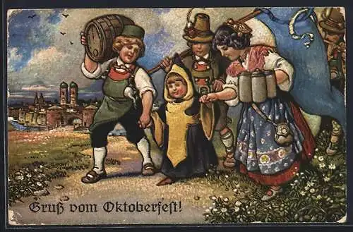 Künstler-AK Münchner Kindl grüsst vom Oktoberfest