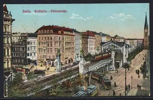 AK Berlin-Schöneberg, Hochbahn-Bahnhof Bülowstrasse mit Strassenbahnen aus der Vogelschau