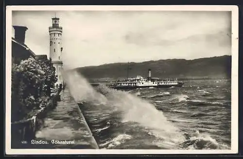 AK Lindau / Bodensee, Föhnsturm mit Dampfer