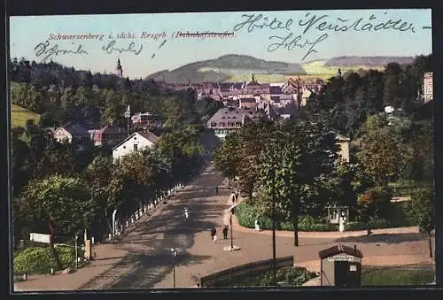 AK Schwarzenberg / Erzgebirge, Partie an der Bahnhofstrasse