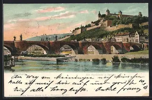 AK Würzburg, Alte Mainbrücke und Festung