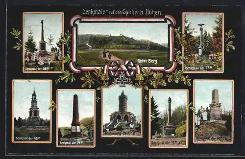AK Saarbrücken, Spicherer Höhen, Winterberg-Denkmal, Denkmal der 12er und Roter Berg