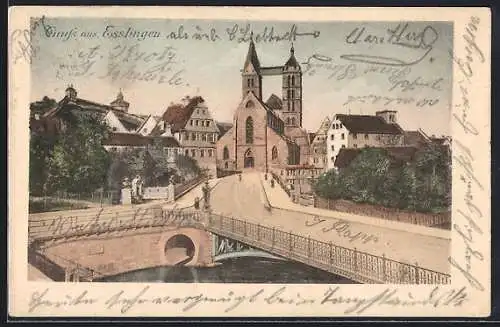 AK Esslingen / Neckar, Partie mit Brücke