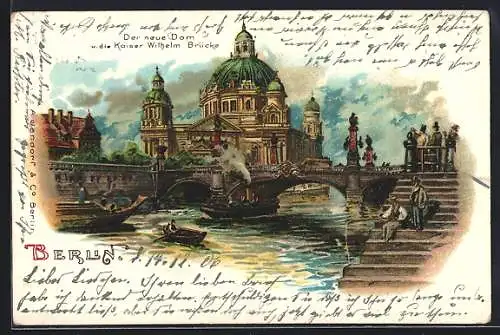 Lithographie Berlin, Dom, Kaiser-Wilhelm-Brücke