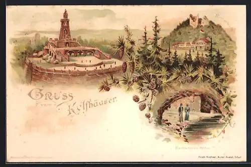 Lithographie Kyffhäuser, Kaiserdenkmal, Rothenburg, Barbarossa-Höhle