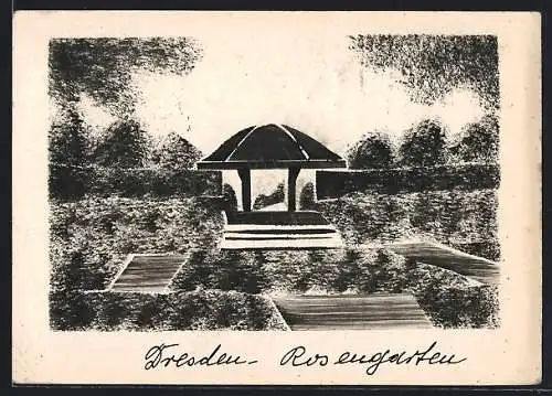 Künstler-AK Dresden, Pavillon im Rosengarten, Königsufer