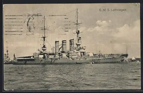 AK Kriegsschiff S. M. S. Lothringen liegt vor Anker