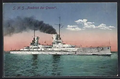 AK Kriegsschiff SMS Friedrich der Grosse unter Volldampf