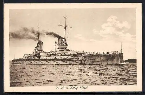 AK Kriegsschiff SMS König Albert in Fahrt