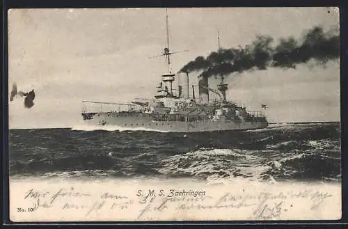 AK Kriegsschiff SMS Zaehringen auf hoher See