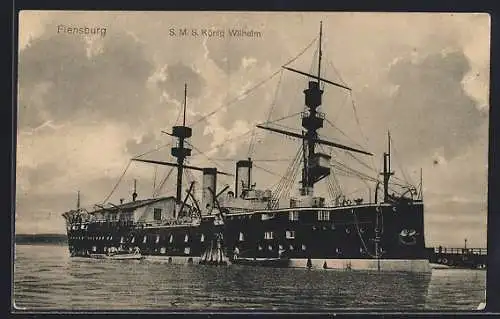 AK Flensburg, Kriegsschiff SMS König Wilhelm im Hafen