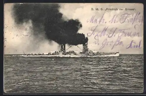 AK Kriegsschiff SMS Friedrich der Grosse unter Volldampf