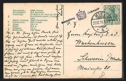 AK Kriegsschiff S. M. S. Ostfriesland liegt vor Anker
