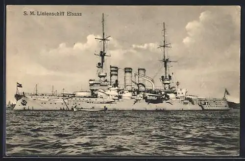 AK SM Linienschiff Elsass ankert vor einer Küste