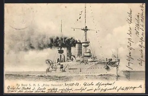 AK Kriegsschiff SMS Prinz Heinrich in voller Fahrt