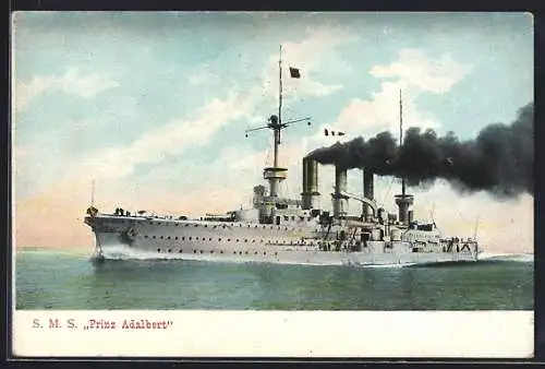 AK Kriegsschiff SMS Prinz Adalbert in voller Fahrt