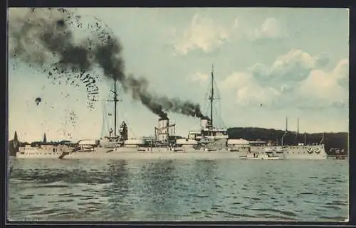AK Der deutsche Dreadnought SMS Posen heizt die Kessel an