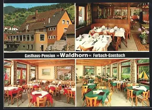 AK Forbach-Gernsbach, Gasthaus-Pension Waldhorn, Bes. Fam. Wilh. Stoll, Aussen- und Innenansichten