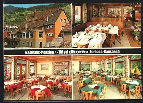 AK Forbach-Gausbach, Gasthaus-Pension Waldhorn von Fam. Wilh. Stoll, Aussen- und Innenansichten