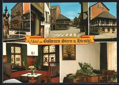 AK Gernsbach i. M., Hotel zum Goldenen Stern und Hirsch, Bes. Fam. Tächl, Aussen- und Innenansichten