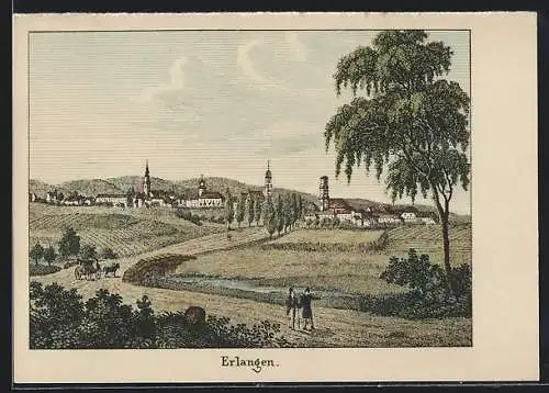 AK Erlangen, Blick zur Stadt vom Feld aus