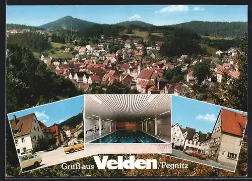 AK Velden /Pegnitz, Panorama, Strassenpartie und Schwimmhalle