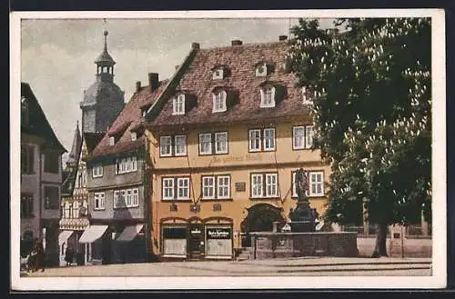 AK Borsdorf / Parthe, Gasthaus zur goldenen Schelle mit Brunnen