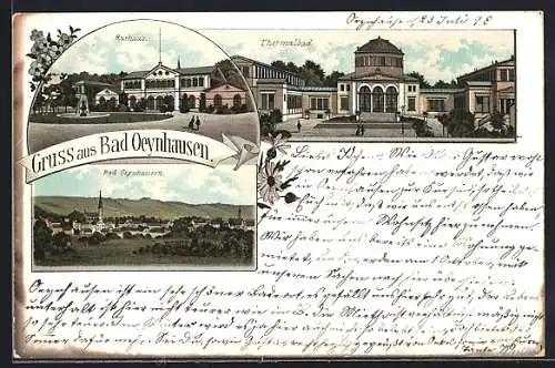 Lithographie Bad Oeynhausen, Kurhaus, Ansicht vom Thermalbd, Ortsansicht