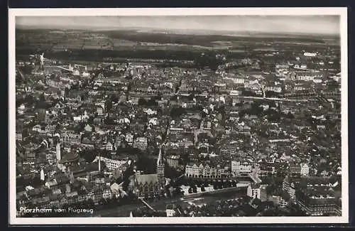 AK Pforzheim, Ortsansicht vom Flugzeug aus