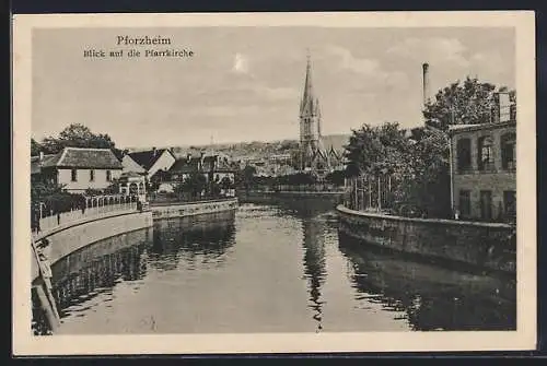 AK Pforzheim, Teilansicht mit Blick auf die Stadtkirche