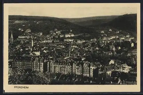 AK Pforzheim, Totalansicht mit Fernblick aus der Vogelschau