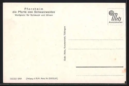 AK Pforzheim, Totalansicht mit Fernblick aus der Vogelschau