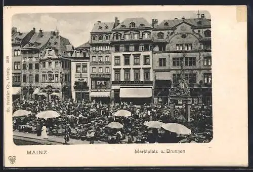 AK Mainz, Marktplatz mit Brunnen