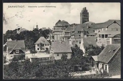 AK Darmstadt, Hessische Landes-Ausstellung, Ortspartie mit Turm