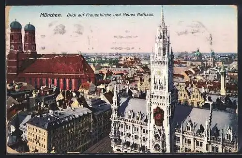 AK München-Au, Blick auf Frauenkirche und Neues Rathaus