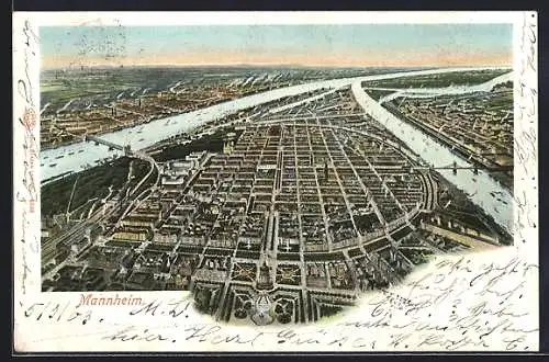 AK Mannheim, Ortsansicht aus der Vogelschau