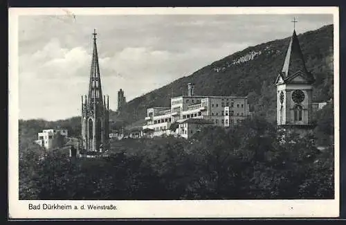 AK Bad Dürkheim a. d. Weinstrasse, Ortspartie mit Kirche