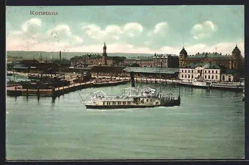 AK Konstanz, Uferpartie mit Dampfer