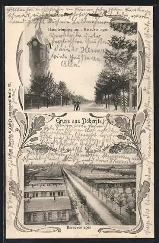 AK Döberitz, Haupteingang zum Barackenlager, Blick ins Barackenlager