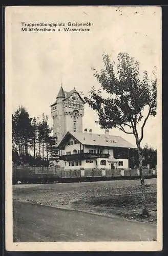 AK Grafenwöhr, Truppenübungsplatz, Militärforsthaus und Wasserturm