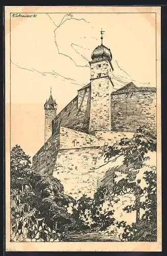 Künstler-AK Coburg, Veste Coburg, Südwestecke