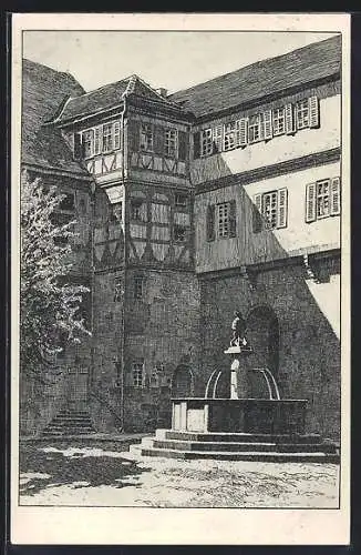 Künstler-AK Tübingen, Schlosshof mit Brunnen